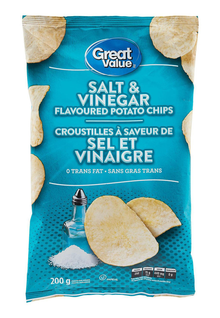 Great Value Salt & Vinegar Potato Chips, 200g/7oz, (Imported from Canada)