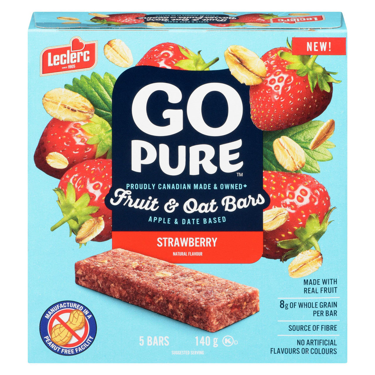 Leclerc Go Pure Strawberry Fruit & Oat Bars, 140g/5 oz. Box {Imported from Canada}