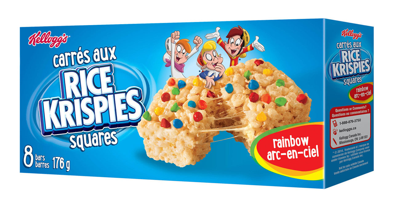 Kellogg's Rice Krispies Square Bars, 8ct, Rainbow Cereal Bars 176g/6.2oz, (Imported from Canada)
