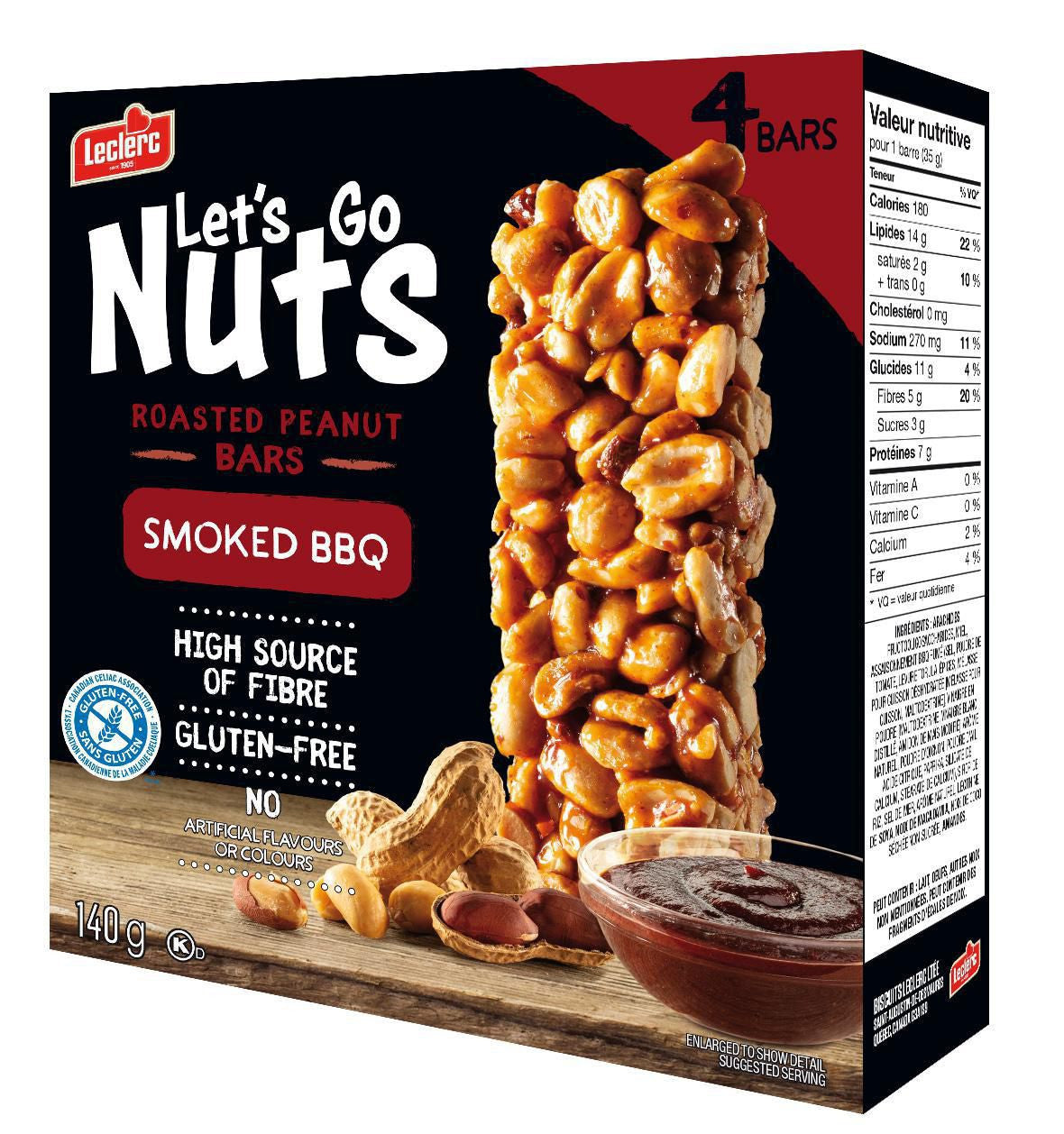 Leclerc Let's Go Nuts Gluten Free Smoked BBQ Bars (4ct) 140g/4.9 oz {Imported from Canada}
