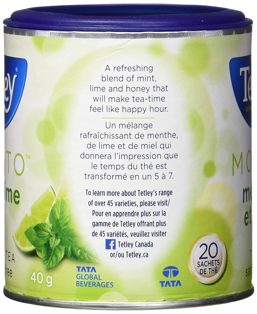 Tetley Tea Mojito Herbal Tea 20ct 40g/1.4oz, (Pack of 2) {Imported from Canada}