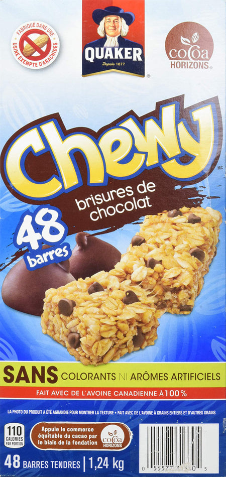 Quaker Chewy Chocolate Chip Bars- Club Size 48 Bars {Imported from Canada}