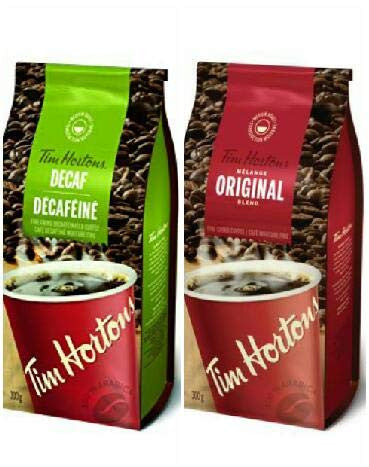 Tim Hortons Original & Decaf Bundle of 2 (2 x 300g/10.6oz., packs){Imported from Canada}