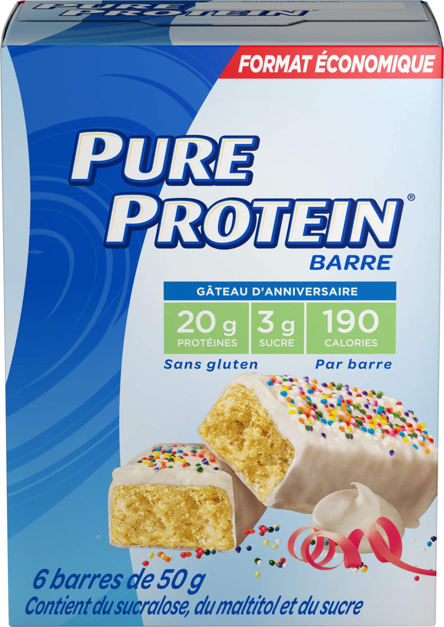 Pure Protein Bars, Gluten Free, Snack Bar, Birthday Cake, 50g/1.8oz., 6ct, {Imported from Canada}
