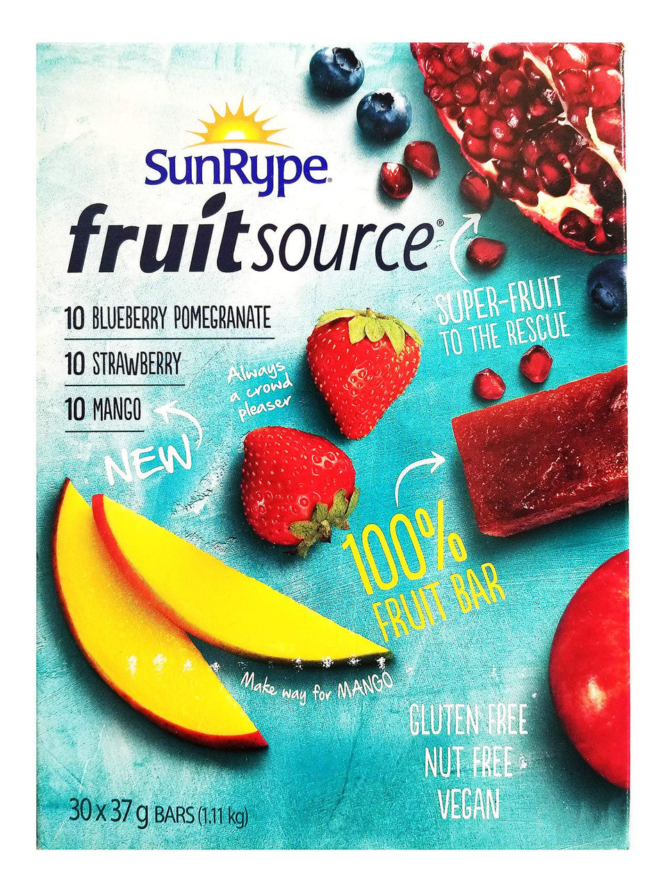 Sunrype Fruit Source - 100% Fruit Bar, 30ct x 37g bars, 3 Flavours, (Imported from Canada)