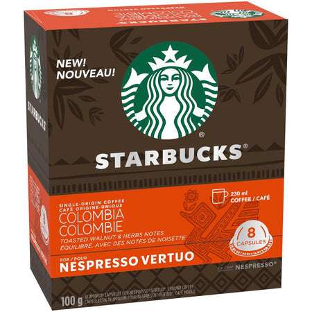 Starbucks Single Origin Colombia Medium Roast Coffee, Capsules for Nespresso Vertuo, 8 count, 100g/3.5 oz. Box {Imported from Canada}