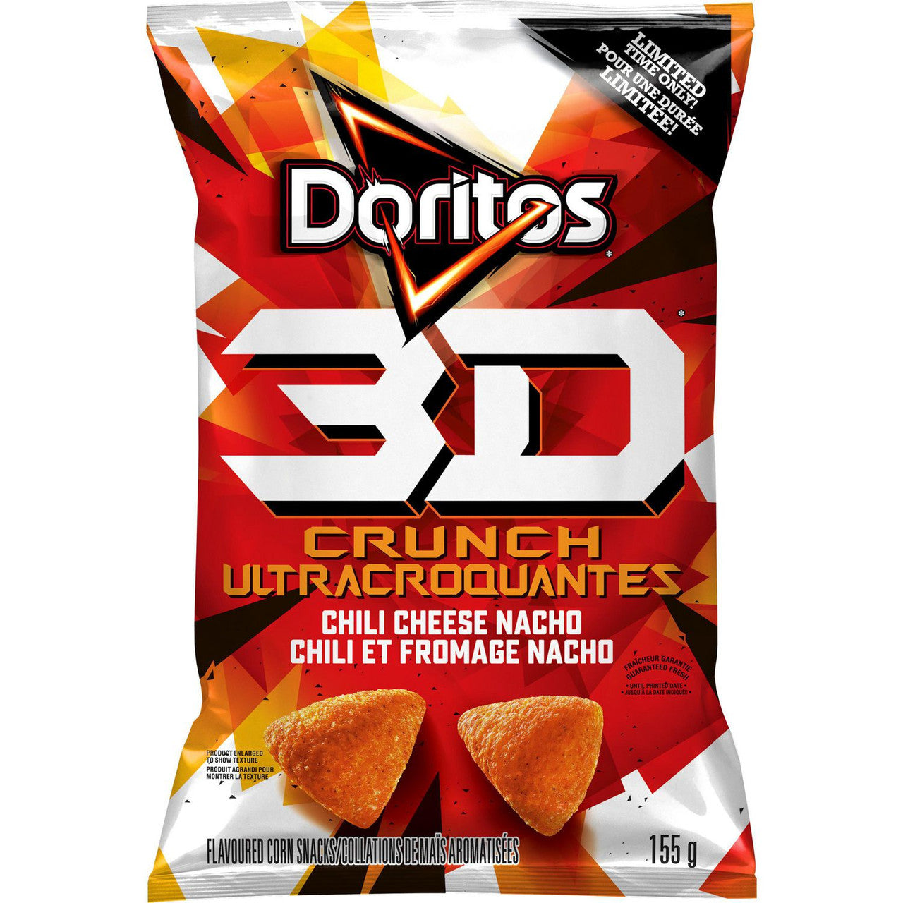 Doritos 3D Crunch Chili Cheese Nacho Corn Snacks, 155g/5.5 oz., {Imported from Canada}