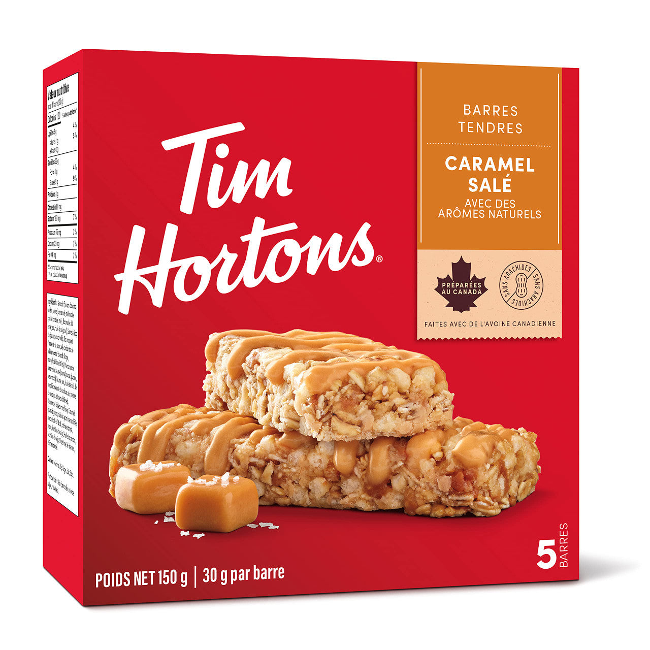 Tim Hortons Salted Caramel Granola Bars, Peanut Free, 5 Count, {Imported from Canada}