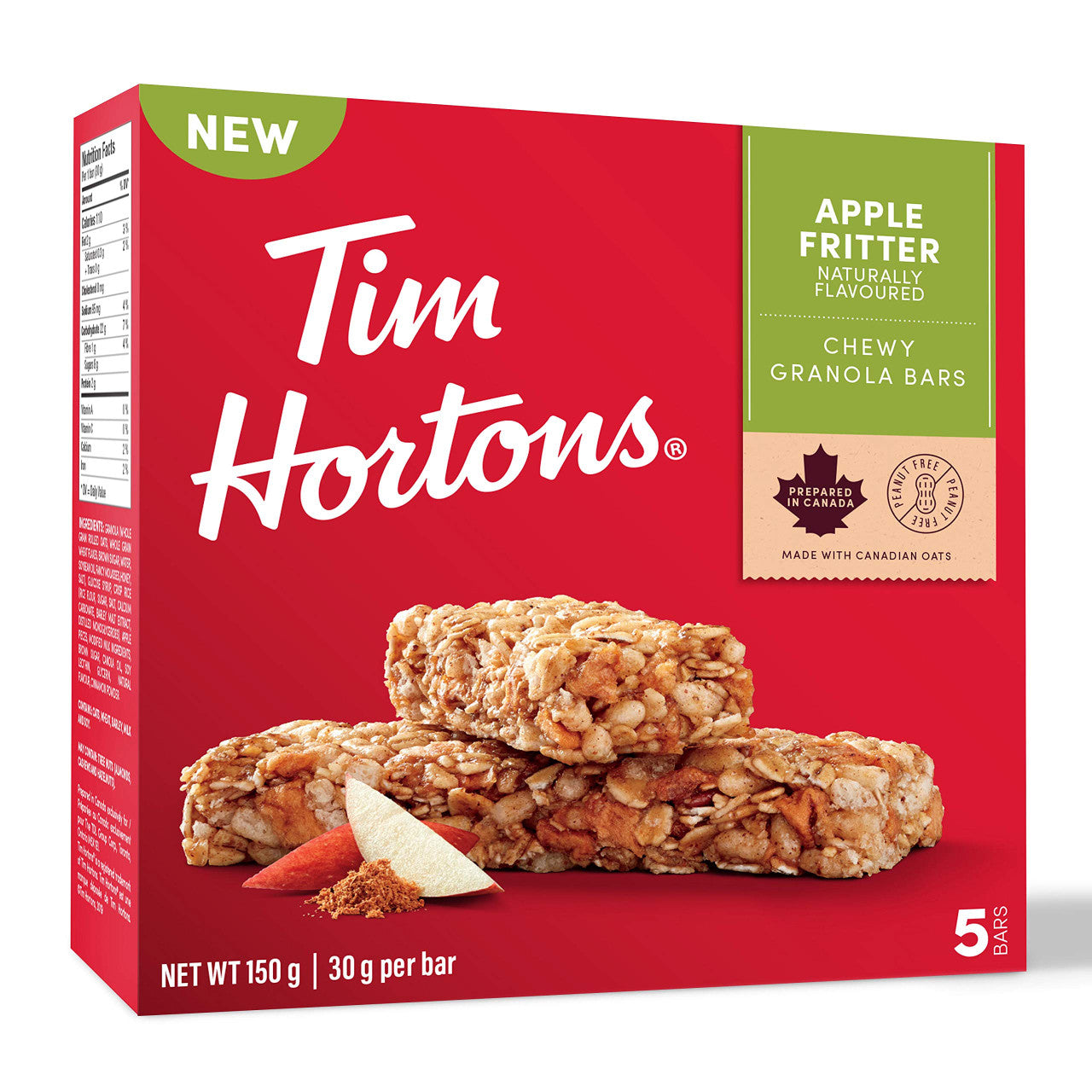 Tim Hortons Apple Fritter Granola Bars, Peanut Free, 5 Count, {Imported from Canada}