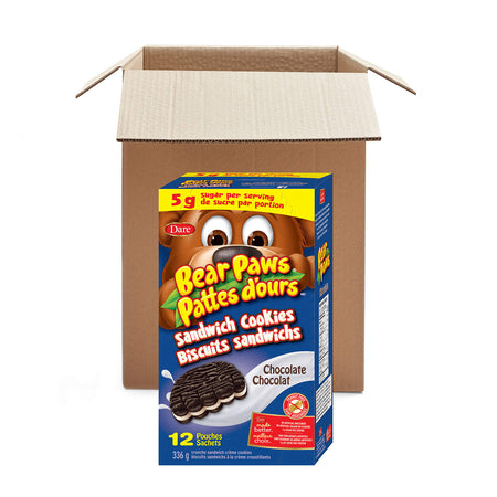 Dare Bear Paws, Chocolate Sandwich Cookies, Family Pack, 336g/11.9 oz. (12 Pouches) {Imported from Canada}