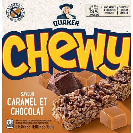 Quaker Chewy Caramel & Chocolate, 6 Bar Pack (Pack of 12) {Imported from Canada}
