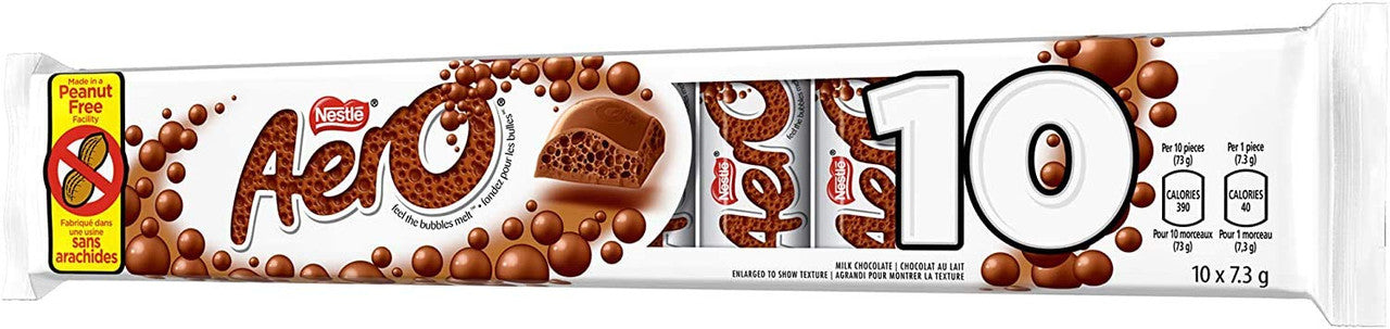 AERO Milk Chocolate Mini Bars, 10 x 7.3g (Pk of 10 mini bars) {Canadian}