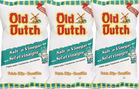 Old Dutch Salt & Vinegar Flavoured Potato Chips 255g - 3 X Large Bags {Imported from Canada} (3-Pack)