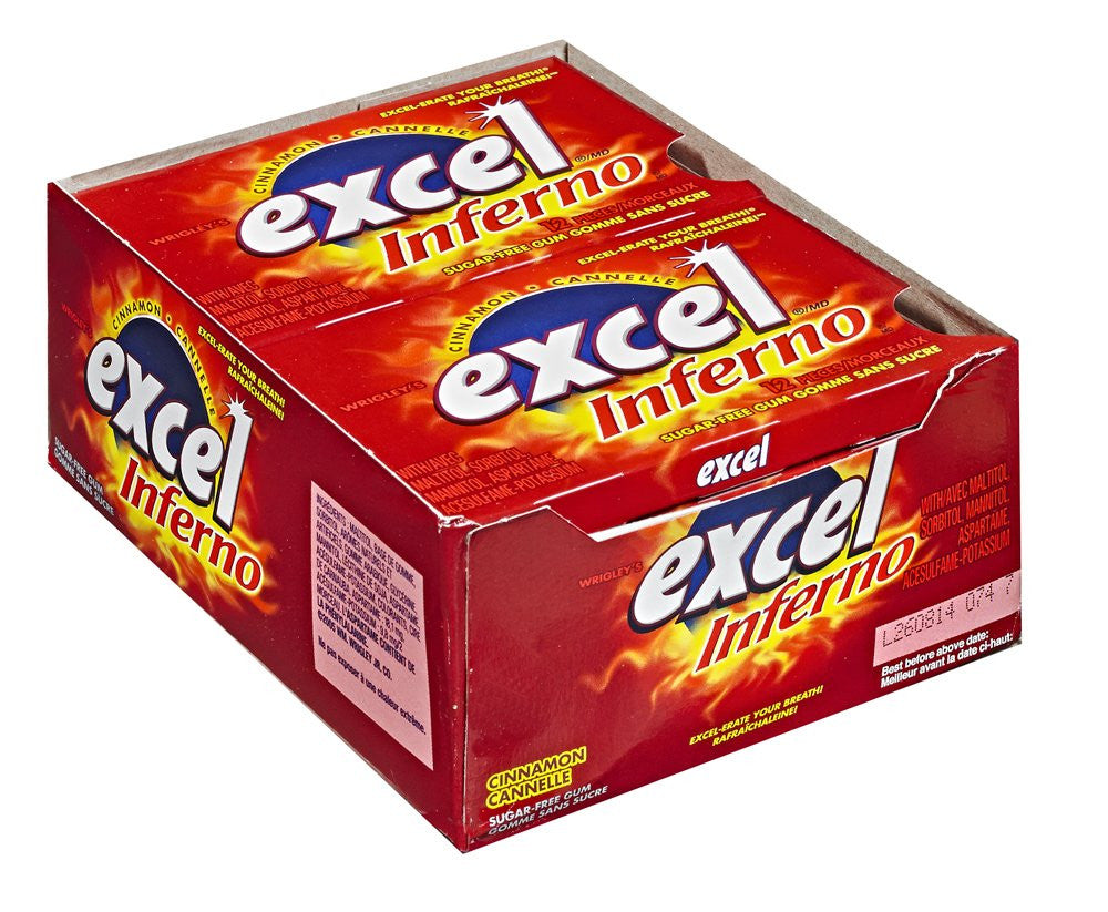 Excel Sugar-Free Gum, Cinnamon (Inferno), 12 Count {Imported from Canada}