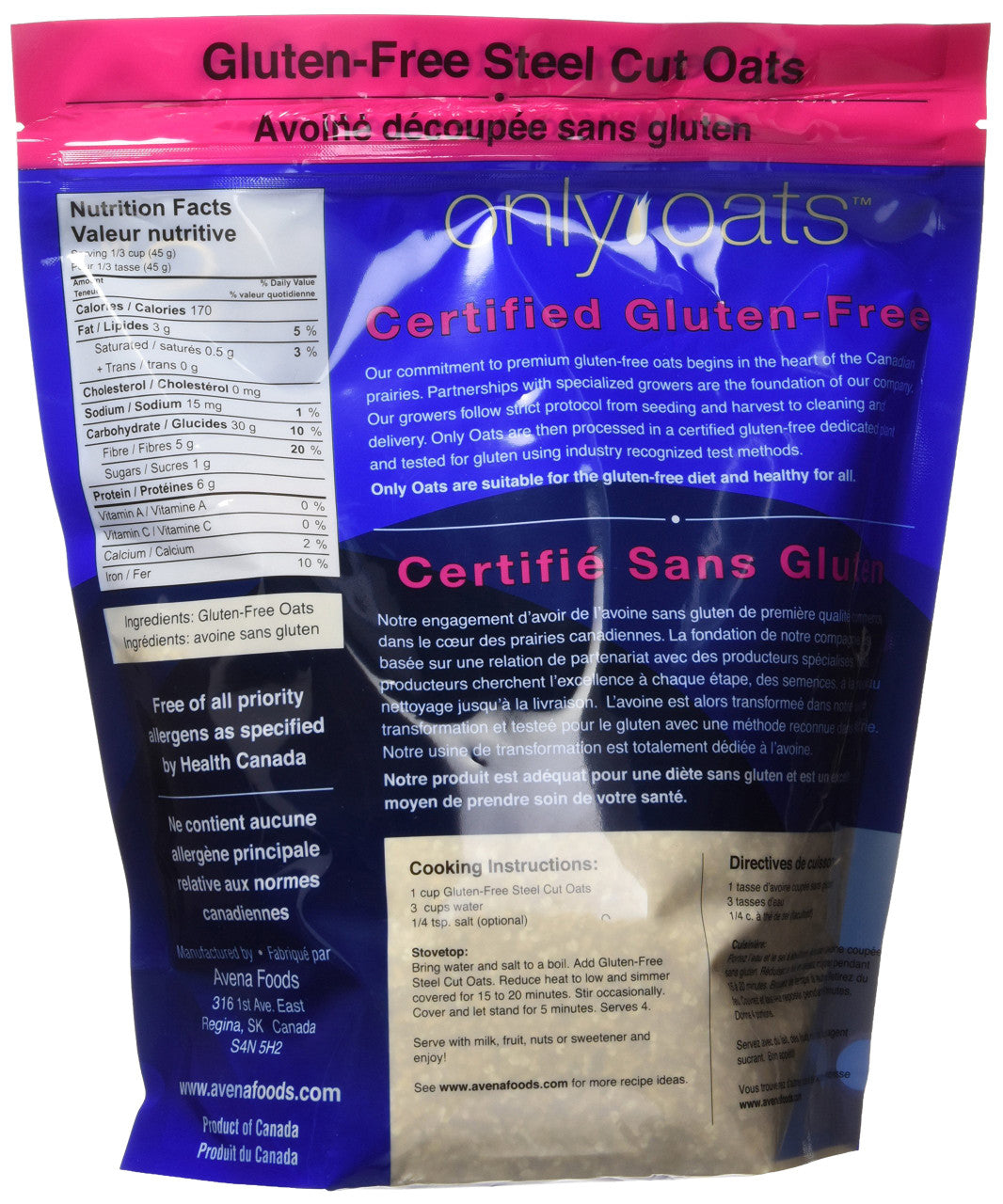 Only Oats Pure Gluten Free Steel Cut Oats, 1Kg/35.27oz {Imported from Canada}