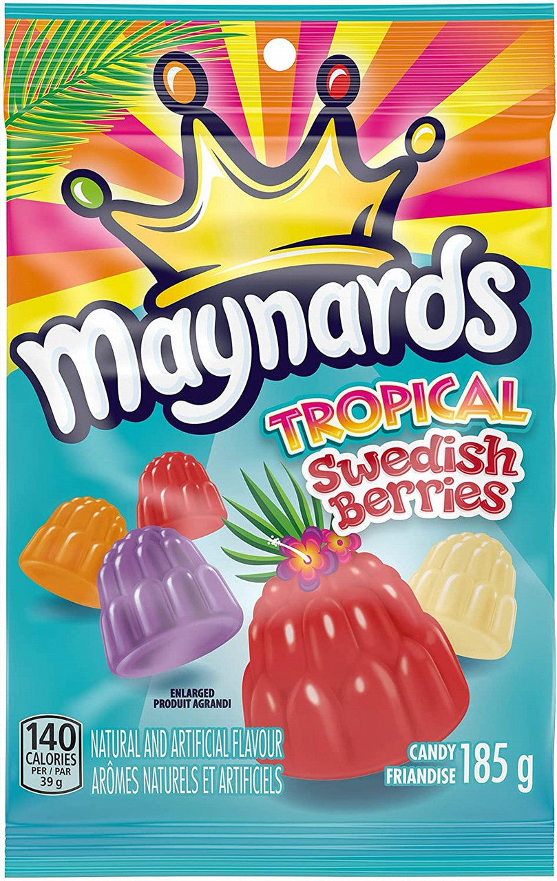 Maynards Gummy Tropical Swedish Berries 185g/6.5 oz., 9 Count, {Imported from Canada}
