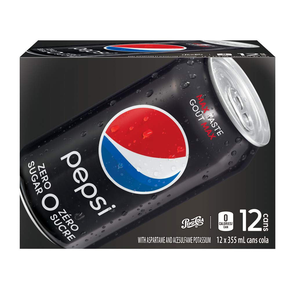 Pepsi Zero Sugar Cans, Zero Calories, Max Pepsi Taste 355mL/12oz., 12pk. {Imported from Canada}
