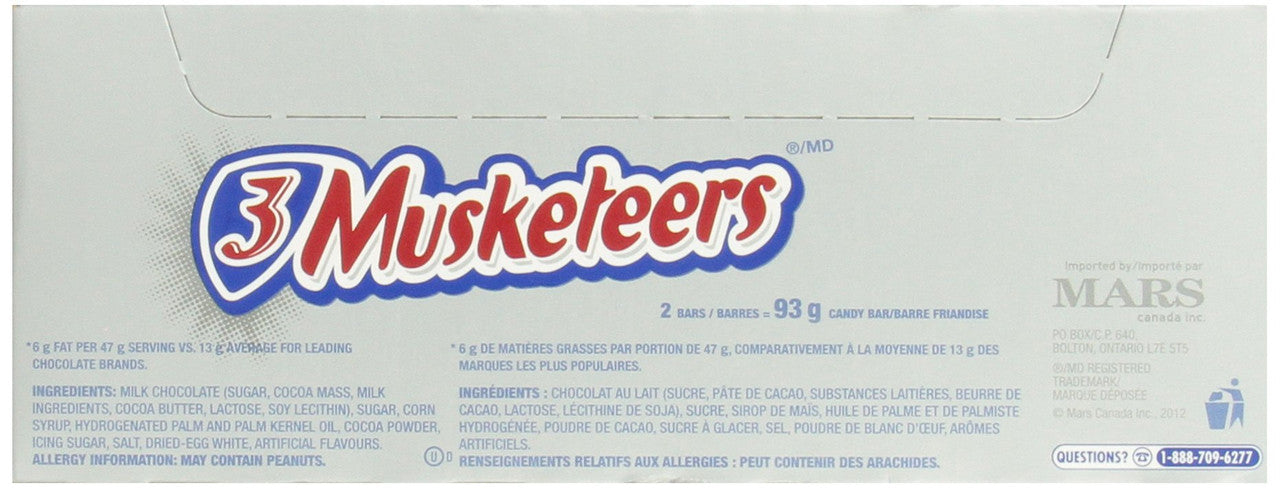 3 Musketeers, 2-Piece King Size Chocolate Bars, 93g/3.3 oz, 24-Count {Imported from Canada}