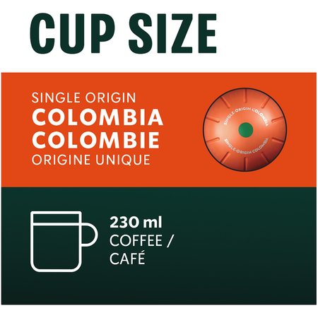 Starbucks Single Origin Colombia Medium Roast Coffee, Capsules for Nespresso Vertuo, 8 count, 100g/3.5 oz. Box {Imported from Canada}