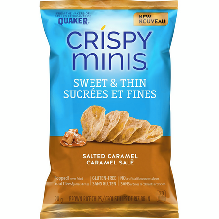 Quaker Crispy Minis Sweet & Thin Salted Caramel Brown Rice Chips, 90g/3.15 oz. Bag {Imported from Canada}