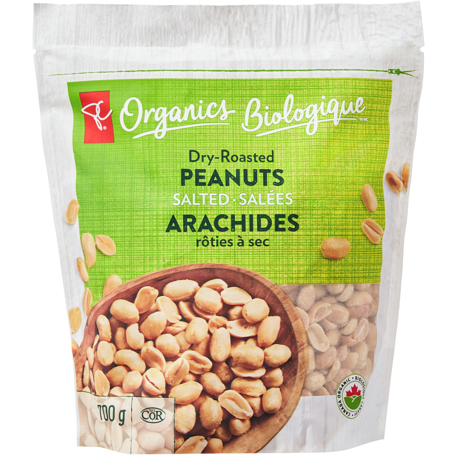 President's Choice Organics Dry-Roasted Peanuts, Salted, 700g/1.5 lbs. Bag {Imported from Canada}
