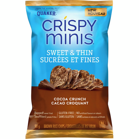Quaker Crispy Minis Sweet & Thin Cocoa Crunch Brown Rice Chips, 90g/3.15 oz. Bag {Imported from Canada}