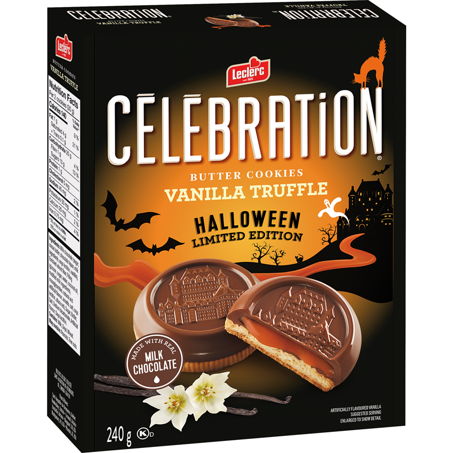 Leclerc Celebration Halloween Vanilla Truffle Butter Cookies, 240g/8.4 oz. Box {Imported from Canada}