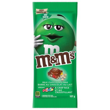 M&M'S Mint Rice Crisp, Milk Chocolate bar, 107g/3.8 oz., {Imported from Canada}