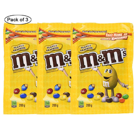 M&M's Peanut Candies Stand up Pouch 200g/7oz., (3pk) (Imported from Canada)