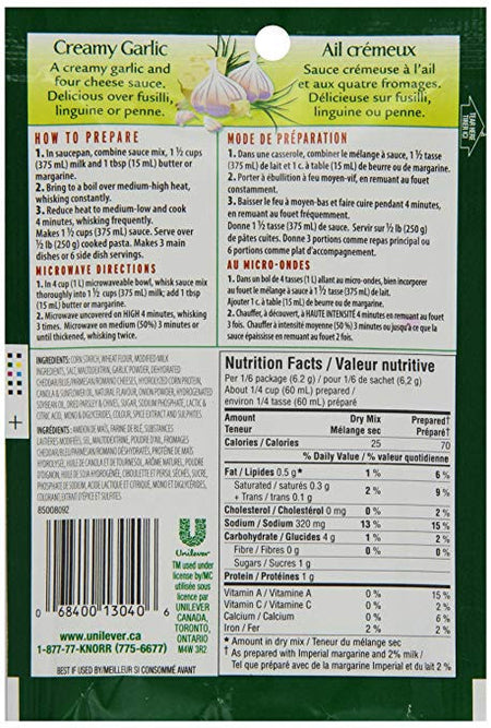 Knorr Pasta Sauce Mix, Creamy Garlic, 37g/1.3 oz., {Imported from Canada}