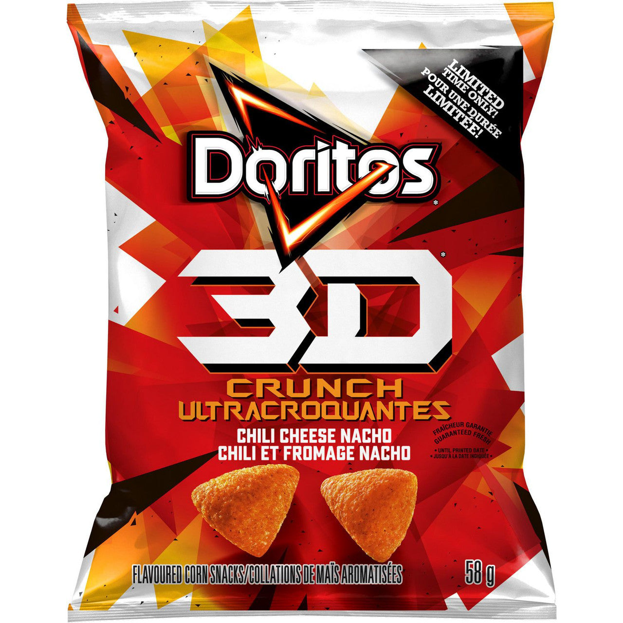 Doritos 3D Crunch Chili Cheese Nacho Corn Snacks, 58g/2 oz., {Imported from Canada}