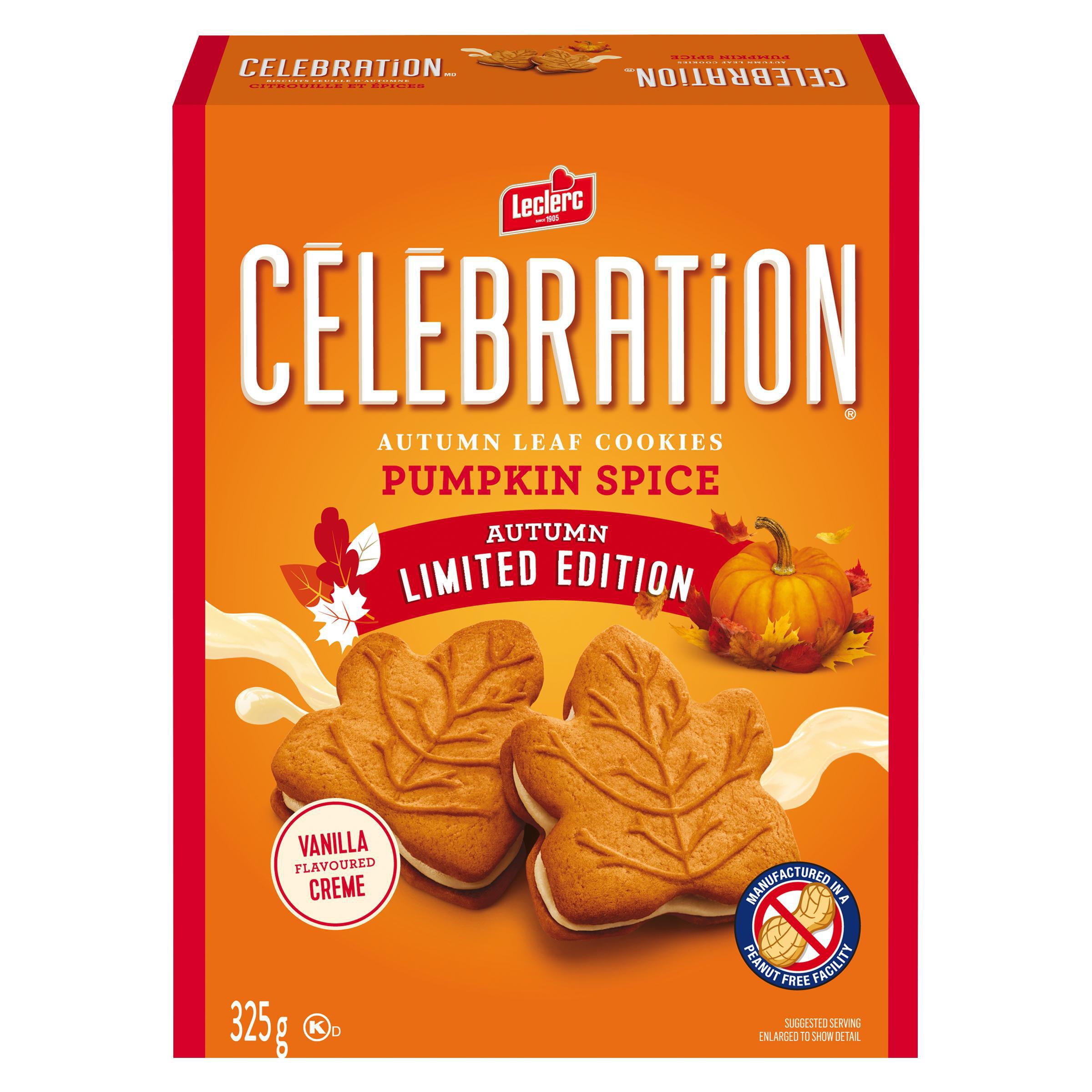 Leclerc Celebration Autumn Leaf Pumpkin Spice Flavored Cookies, 325g/11.4 oz. Box {Imported from Canada}