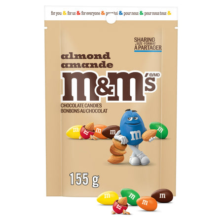 M&M's Almond Milk Chocolate Candies, Sharing - Size, 155g/5.5 oz., Bag, front of bag.