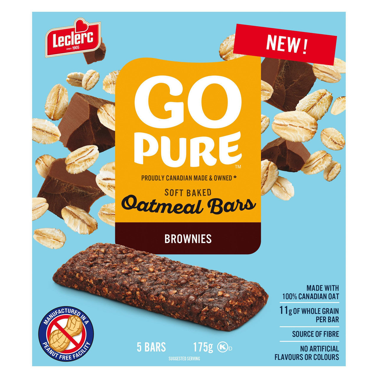 Leclerc Go Pure Brownies Soft Baked Oatmeal Bars, 175g/6 oz. Box {Imported from Canada}
