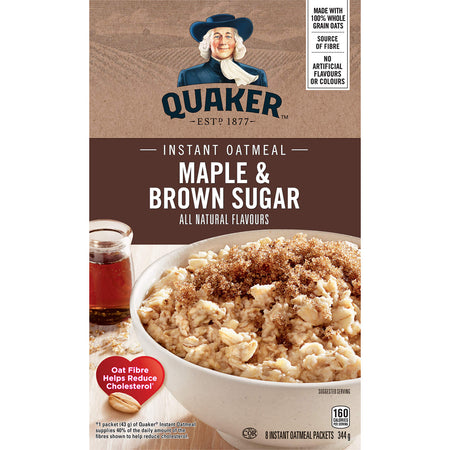 Quaker Instant Oats Maple and Brown Sugar Oatmeal, 8ct, 344g/12.1oz., {Imported from Canada}