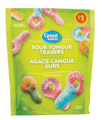 Great Value Sour Tongue Teasers Candy 125g/4.4 oz., (Imported from Canada)