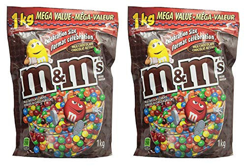 M&M's Milk Chocolate Candies, Celebration Size, Stand up Pouch, 1kg/35.27oz, 2pk.,(Imported from Canada)