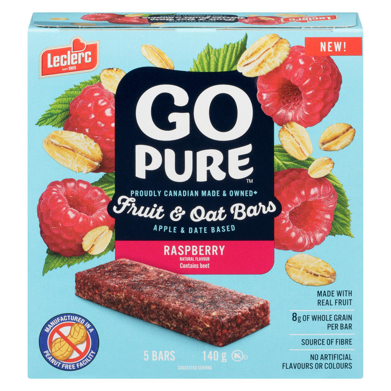 Leclerc Go Pure Raspberry Fruit & Oat Bars, 140g/5 oz. Box {Imported from Canada}