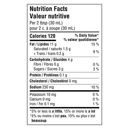 Kraft French Dressing 425ml/14.4 oz., Bottle, nutrition facts label