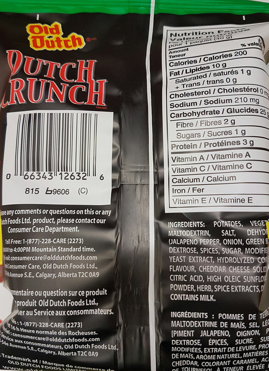 Old Dutch, Dutch Crunch, Jalapeno & Cheddar 40g/1.4oz Chips (40pk) {Imported from Canada}