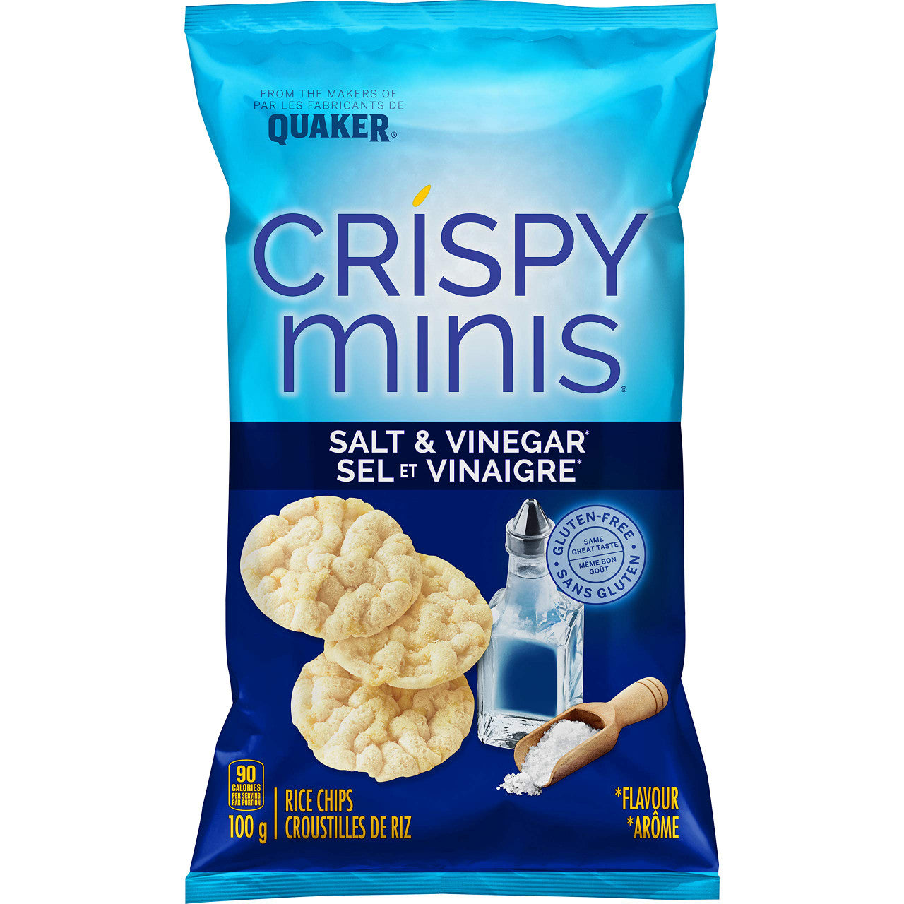 Quaker Crispy Minis Salt & Vinegar Rice Chips, 100g/ 3.5 oz (Pack of 12) (Imported from Canada}