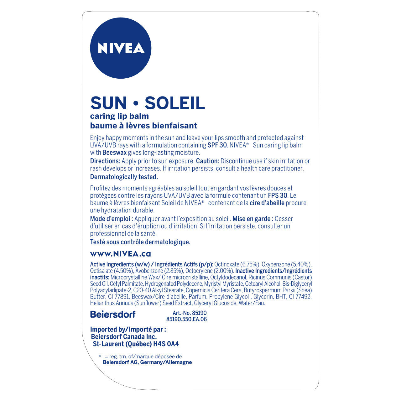 NIVEA Sun Caring Lip Balm Sticks with SPF 30, Duo Pack (2 x 4.8 g)(Imported from Canada)