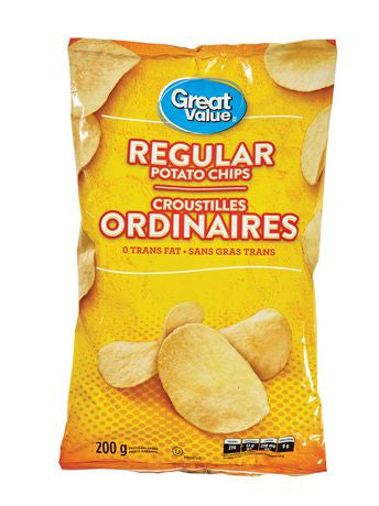 Great Value 200g/7oz, Bag of Regular Potato Chips, (Imported from Canada)