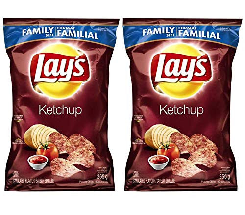 Lays Potato Chips, Ketchup, Large Family size - 2 Pack {Imported from Canada}