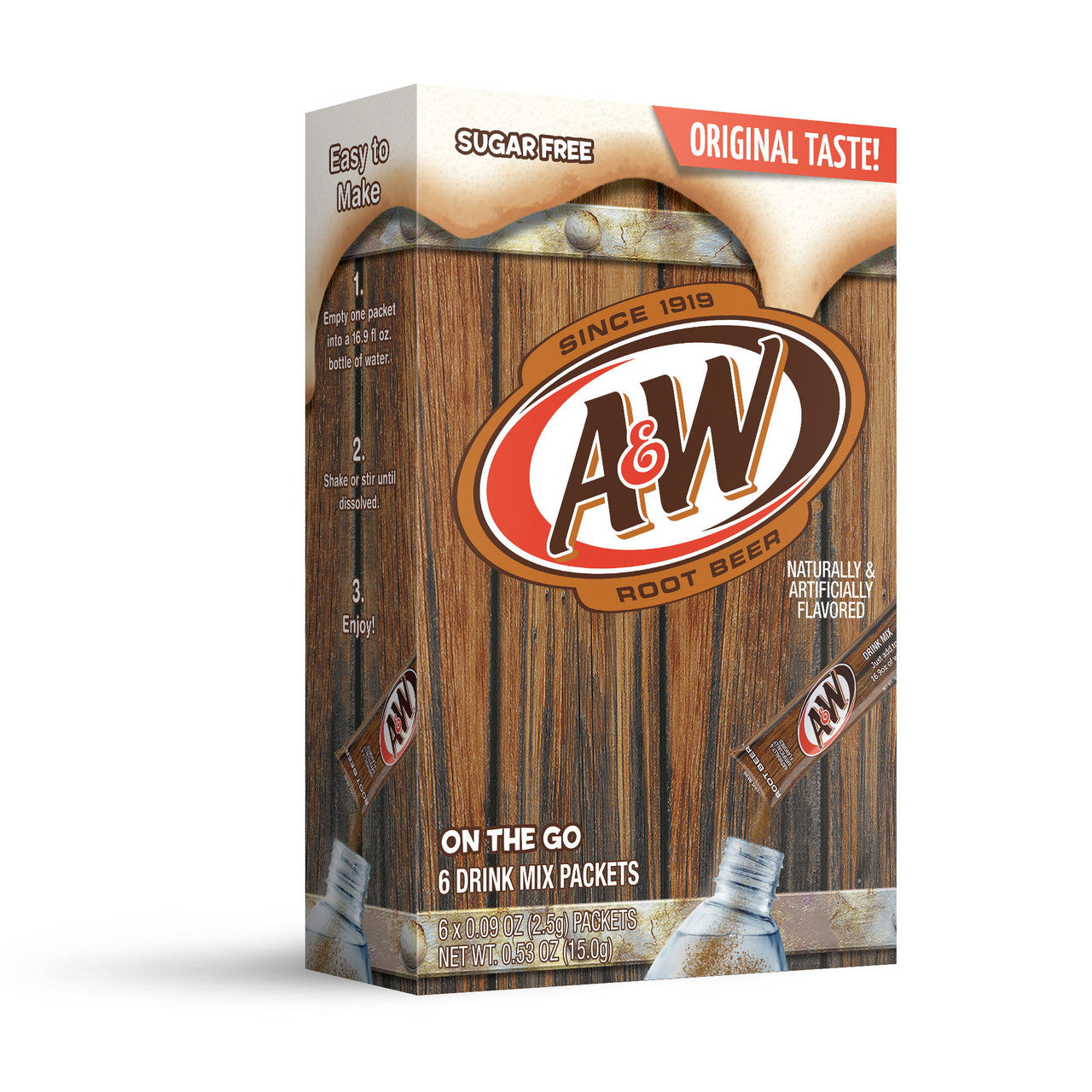 A&W Root Beer Sugar Free Drink Mix, 6 packets, 15g/0.5 oz. Box {Imported from Canada}