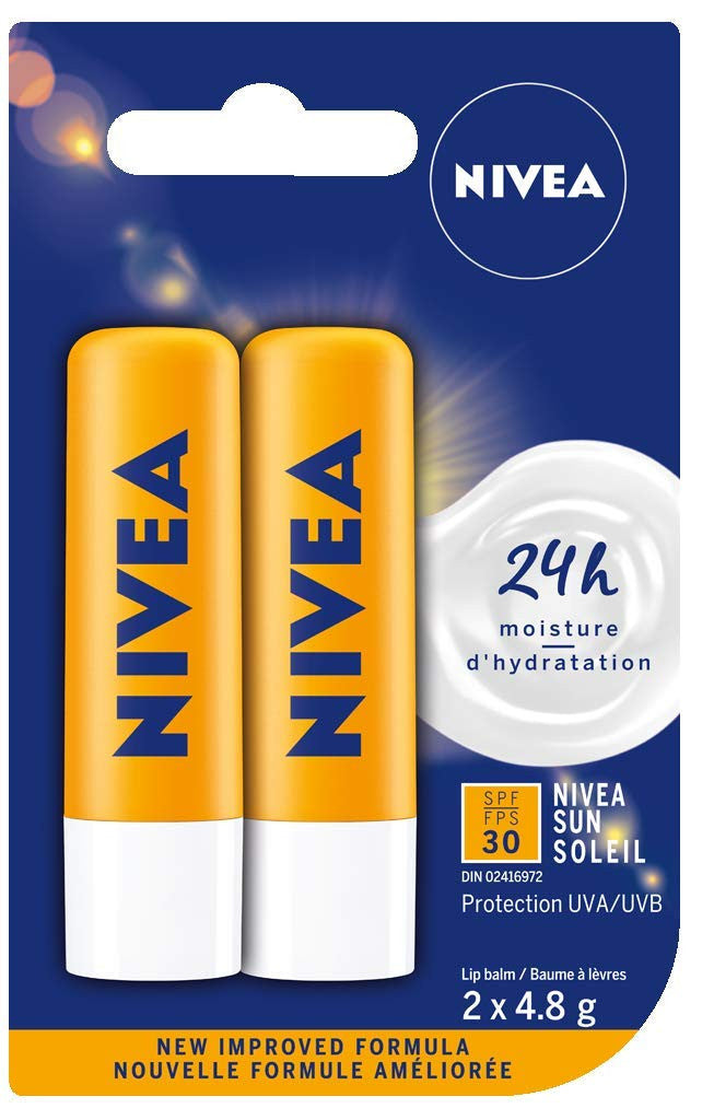 NIVEA Sun Caring Lip Balm Sticks with SPF 30, Duo Pack (2 x 4.8 g)(Imported from Canada)