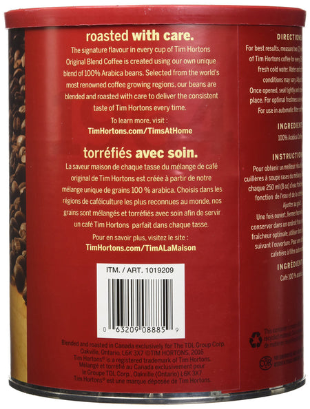 Tim Hortons 100% Arabica Medium Roast Original Blend Ground Coffee, 48 Ounces, 3 Pound Can, {Imported from Canada}
