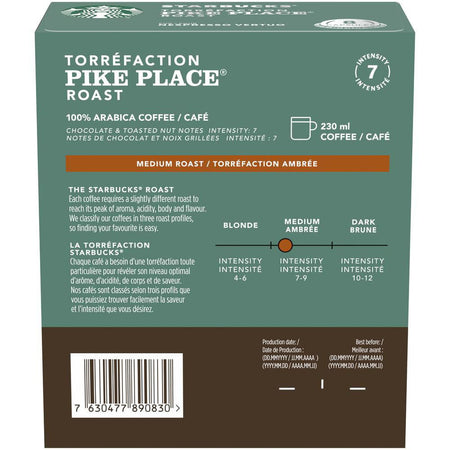 Starbucks Pike Place Medium Roast Coffee, Capsules for Nespresso Vertuo, 8 count, 100g/3.5 oz. Box {Imported from Canada}