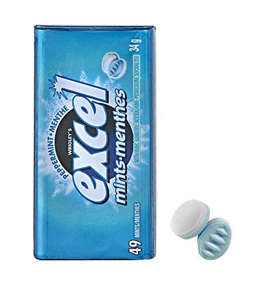 Excel Sugar-Free Mints, 34g Tin, 10 Cases, 3920 total pieces (Peppermint)