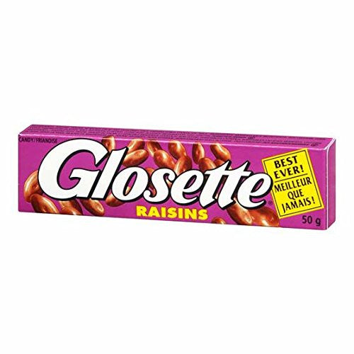 Glosette Chocolate Raisins, 50g/per Pack, (12 Packs), {Imported from Canada}